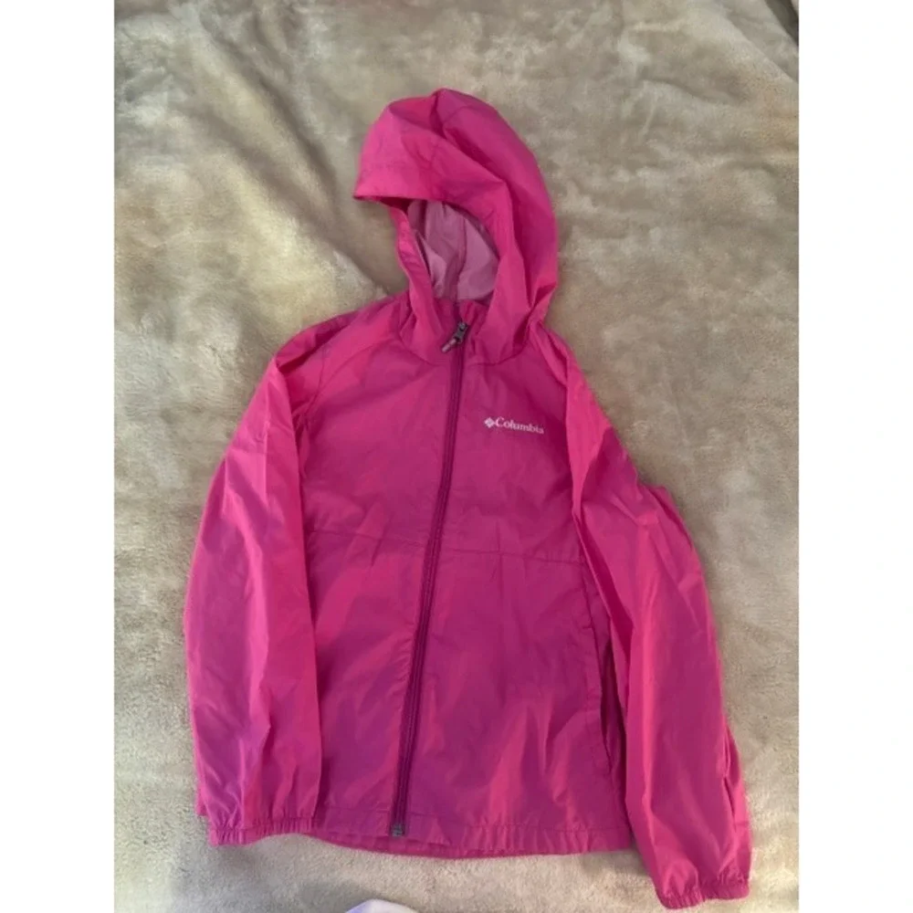 Columbia Girls Pink Hooded Windbreaker Jacket Lightweight Full Zip Shell Coat